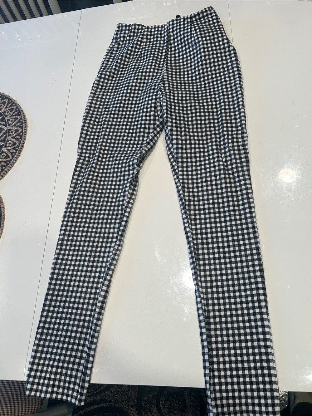 High waisted Black and White Gingham Slim Pants